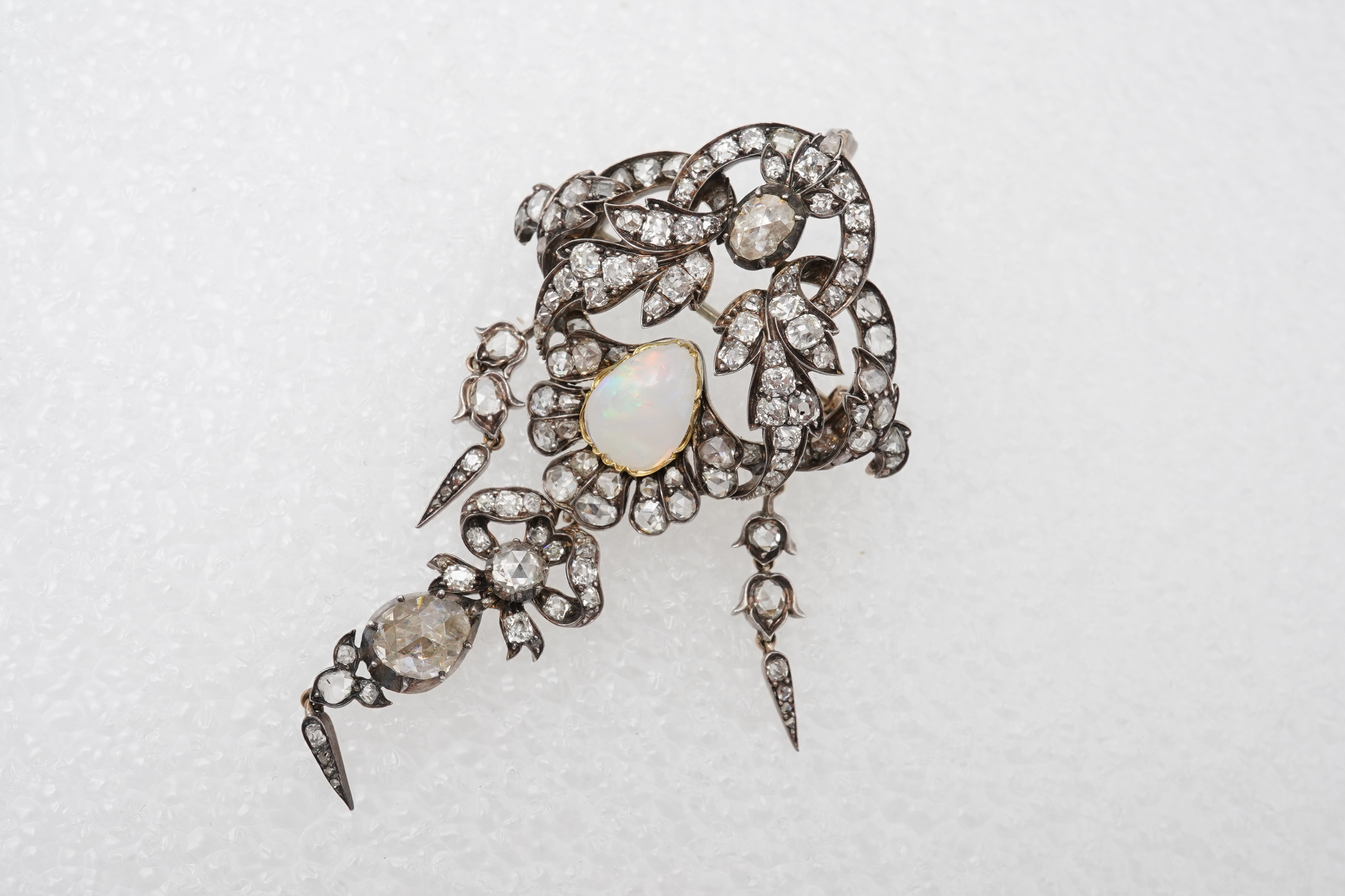 A Victorian opal and diamond brooch/pendant, mid-19th century
